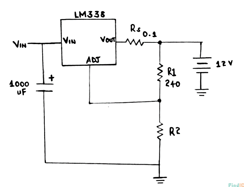 电池充电器电路带 12V 电流控制器的电路图